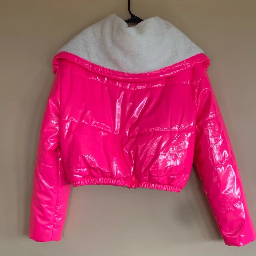 Womens Daisy Hot Pink Cropped Bubble Jacket XL - Picture 3 of 4